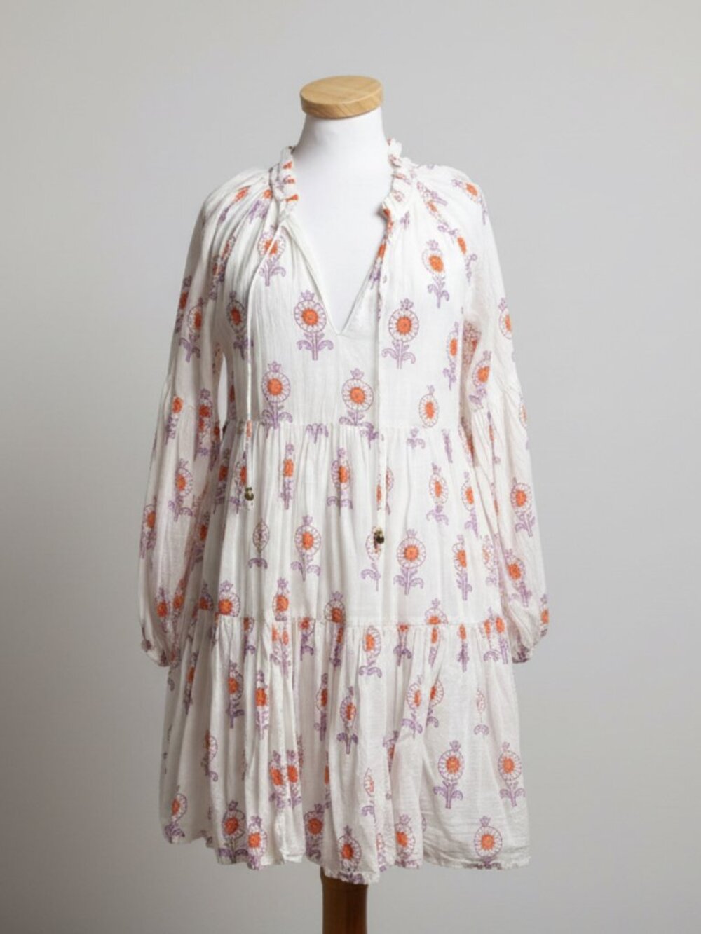 Oliphant white, lavender and orange floral dress, size S